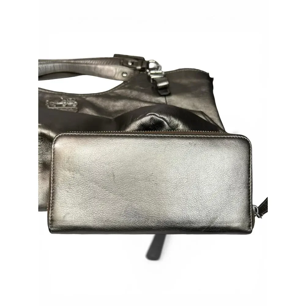 COACH Madison Metallic Pewter Leather 15958 Bag & Matching Wallet Set